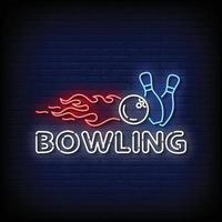 insegna al neon bowling con il vettore del fondo del muro di mattoni
