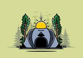 grande tenda pop-up per il design del distintivo dell'illustrazione del campeggio vettore