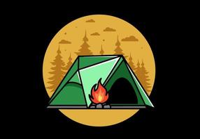 tenda da campeggio triangolare e disegno dell'illustrazione del falò vettore