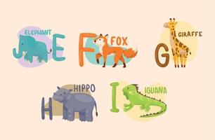 sei bambini alfabeto animali vettore