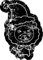 icona in difficoltà del fumetto di un leone che indossa il cappello di Babbo Natale vettore