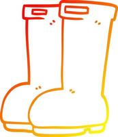 stivali di gomma rossi del fumetto di disegno a linea a gradiente caldo vettore
