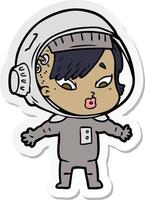 adesivo di una donna astronauta cartone animato vettore