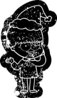 felice cartone animato icona angosciata di un ragazzo che indossa il cappello di Babbo Natale vettore