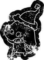 simpatico cartone animato icona afflitta di un elefante che indossa il cappello di Babbo Natale vettore