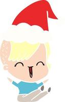 illustrazione a colori piatta di una ragazza felice hipster che indossa il cappello di Babbo Natale vettore