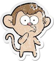 adesivo angosciato di una scimmia che fischia un cartone animato vettore