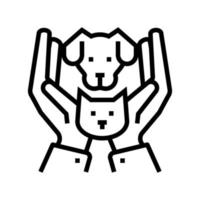 mani che tengono gatto e cane icona linea illustrazione vettoriale