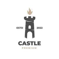 logo dell'illustrazione del castello nero ed elegante fuoco che brucia vettore