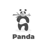 un panda che cammina mangia un logo di illustrazione vettoriale di bambù