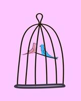 illustrazione vettoriale con uccelli in una gabbia.