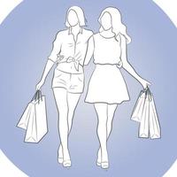 disegno del profilo femminile dello shopping. vettore