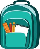 borsa vettoriale aperta con cancelleria e forniture scolastiche. illustrazione di ritorno a scuola