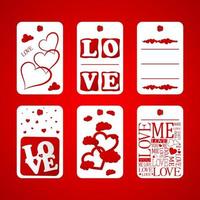raccolta di tag regalo di San Valentino felice. set di etichette vacanze disegnate a mano in bianco e rosso. design distintivo romantico vettore