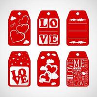 raccolta di tag regalo di San Valentino felice. set di etichette vacanze disegnate a mano in bianco e rosso. design distintivo romantico vettore