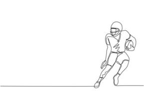una singola linea che disegna un giovane energico giocatore di football americano che corre per evitare gli avversari per la promozione della lega. concetto di competizione sportiva. illustrazione vettoriale grafica di disegno a linea continua