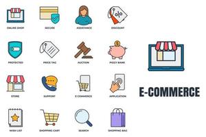 set di illustrazione vettoriale del logo dell'icona di e-commerce. carrello della spesa, lista dei desideri, salvadanaio, ricerca, scudo protetto e protetto e altro modello di simbolo del pacchetto per la raccolta di grafica e web design