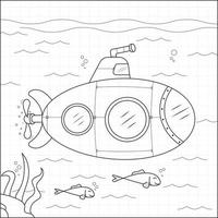 sottomarino nel mare adatto per l'illustrazione di vettore della pagina da colorare dei bambini