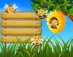 scena con api che volano intorno illustrazione dell'alveare con legno bianco