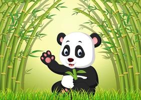 simpatico panda in una foresta di bambù vettore