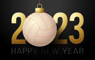 pallavolo 2023 felice anno nuovo. biglietto di auguri sportivo con palla da pallavolo sullo sfondo di lusso. illustrazione vettoriale. vettore