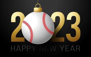 baseball 2023 felice anno nuovo. biglietto di auguri sportivo con palla da baseball sullo sfondo di lusso. illustrazione vettoriale. vettore