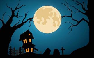 sfondo di notte di halloween sulla luna piena vettore