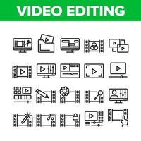 le icone della raccolta di editing di file video impostano il vettore