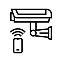 videocamera, illustrazione vettoriale dell'icona della linea di controllo remoto del sistema di sicurezza