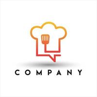 logo di conversazione dello chef. logo di chiacchiere sul cibo vettore