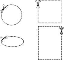icona della linea di taglio a forbice su sfondo bianco. set di bordi coupon. set di forbici e segno coupon. stile piatto. vettore
