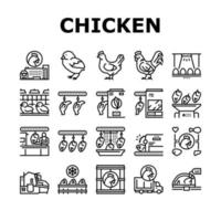 set di icone di raccolta della fabbrica di carne di pollo vettore