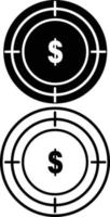 icona dell'obiettivo di investimento su sfondo bianco. segno dell'obiettivo aziendale. simbolo di denaro bersaglio. logo del dollaro di messa a fuoco. stile piatto. vettore