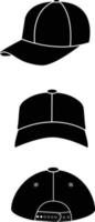 berretto da baseball bianco con vista frontale e laterale realistica. modello nero berretto da baseball. segno di cappellini sportivi. stile piatto. vettore