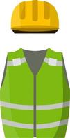 abbigliamento dell'operaio e del costruttore. divisa verde e casco. sicurezza industriale. tipo di professione. illustrazione piatta del fumetto vettore