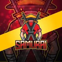 design del logo della mascotte esport samurai vettore