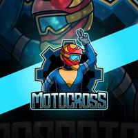 design del logo della mascotte dell'esport di motocross vettore