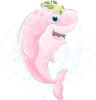 carino delfino doodle con illustrazione ad acquerello vettore
