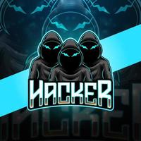 design del logo della mascotte dell'hacker esport vettore