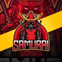design del logo della mascotte esport samurai vettore