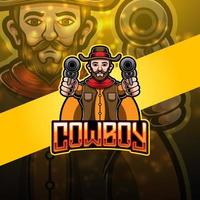 design del logo della mascotte esport cowboy vettore