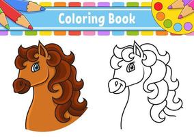 libro da colorare per bambini. animale da cavallo. personaggio di procione. illustrazione vettoriale. contorno nero. isolato su sfondo bianco. vettore