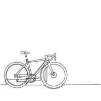 bicicletta da strada con disegno a linea continua singola. veicolo ecologico, bici sportiva. attributo di viaggio in città di velocità, simbolo di hobby in bicicletta. trasporto multimarcia. illustrazione vettoriale di un disegno grafico a una linea