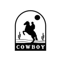 silhouette di figura di cowboy nel vettore di lazo del cavallo