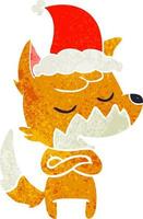 simpatico cartone animato retrò di una volpe che indossa il cappello di Babbo Natale vettore