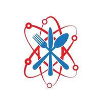 modello di logo di cibo scientifico con forchetta coltello e cucchiaio vettore