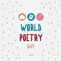 illustrazione vettoriale della giornata mondiale della poesia con ornamento alfabeto a sinistra ea destra