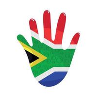 mano con la bandiera del sud africa vettore