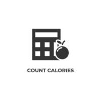 il segno di vettore del simbolo di conteggio delle calorie è isolato su uno sfondo bianco. colore dell'icona modificabile.
