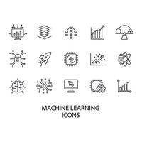 set di icone di apprendimento automatico. elementi vettoriali di simbolo del pacchetto di apprendimento automatico per il web infografico